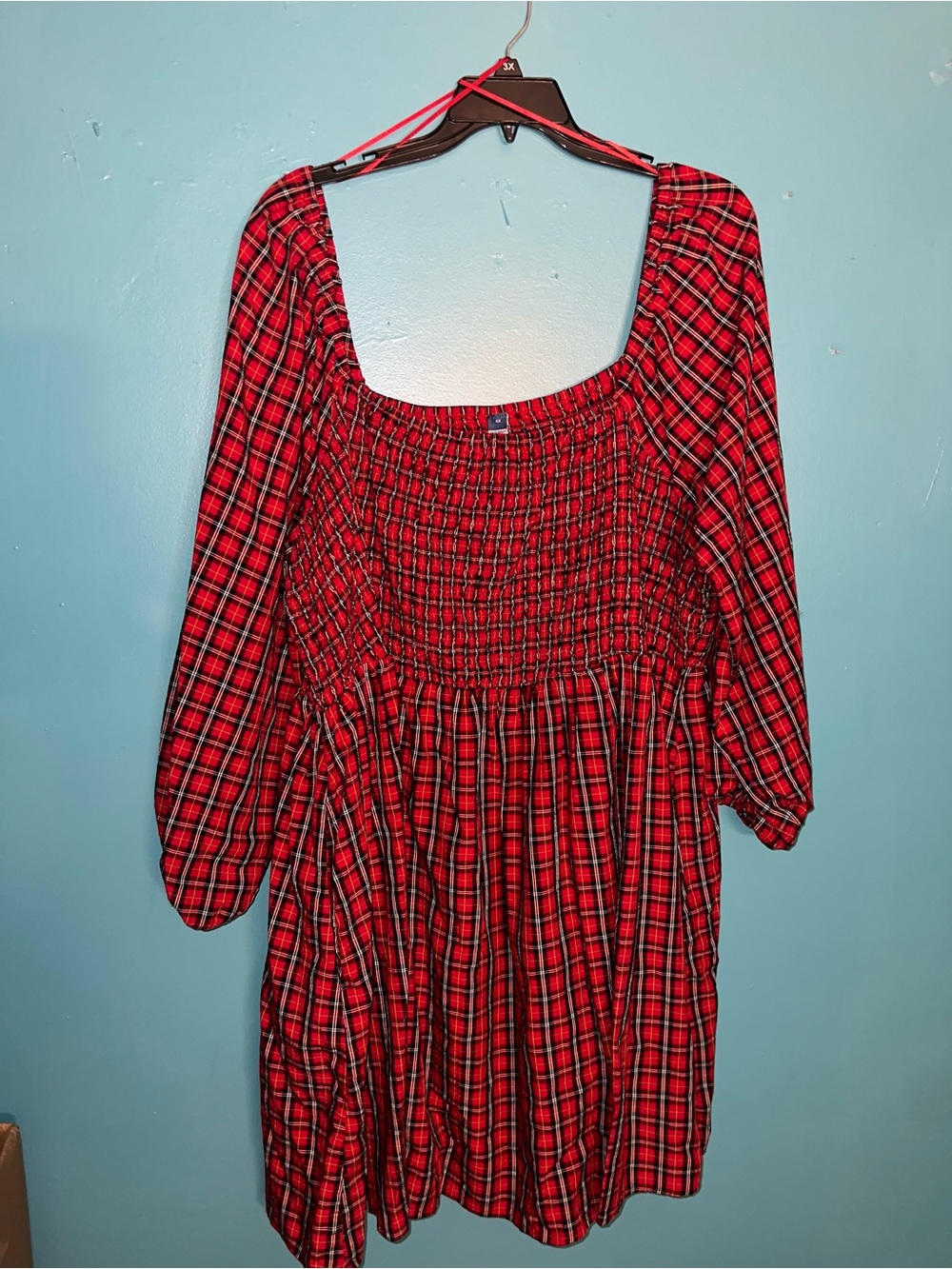 Old Navy Red Plaid Smocked Dress